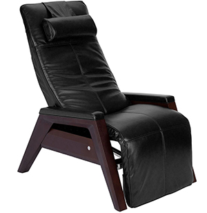 Human Touch Gravis ZG Massage Chair Zero Gravity Recliner Black Leather with Mahogany Wood