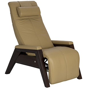 Human Touch Gravis ZG Massage Chair Zero Gravity Recliner Sand Leather with Mahogany Wood