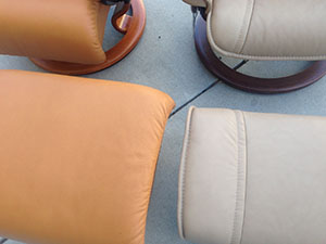 Stressless Tan Cori Leather and Paloma Sand Leather by Ekornes