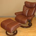 Stressless Small Magic Royalin Brown Leather Recliner Chair and Ottoman
