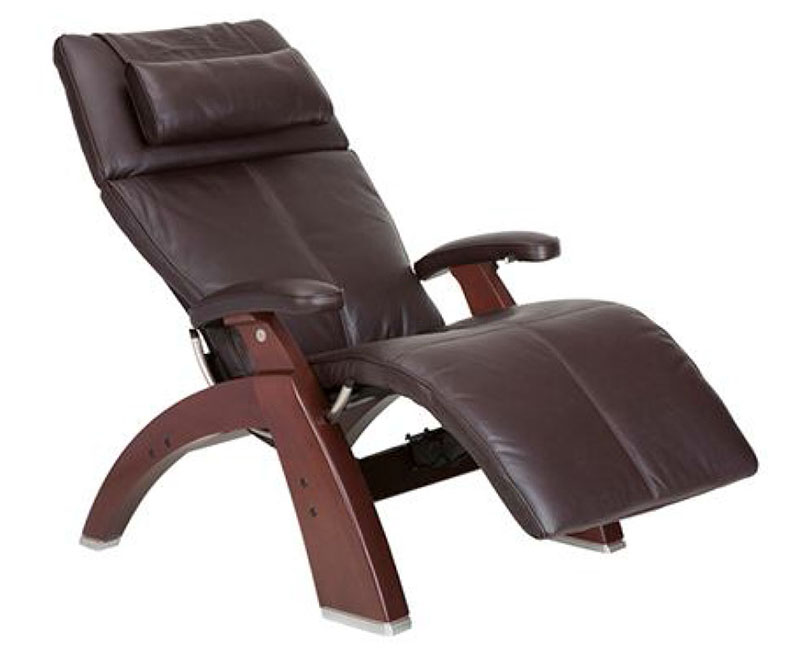 Espresso Premium Leather Chestnut Wood Base Series 2 Classic Perfect Chair Zero Gravity Power Recliner by Human Touch
