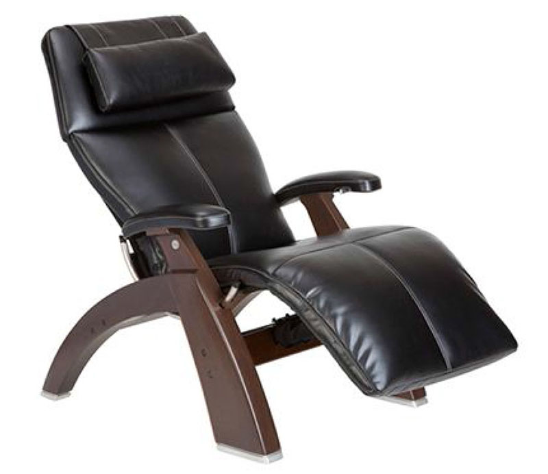 Black SofHyde Vinyl with a Dark Walnut Wood Base Series 2 Classic Perfect Chair Zero Gravity Power Recliner by Human Touch