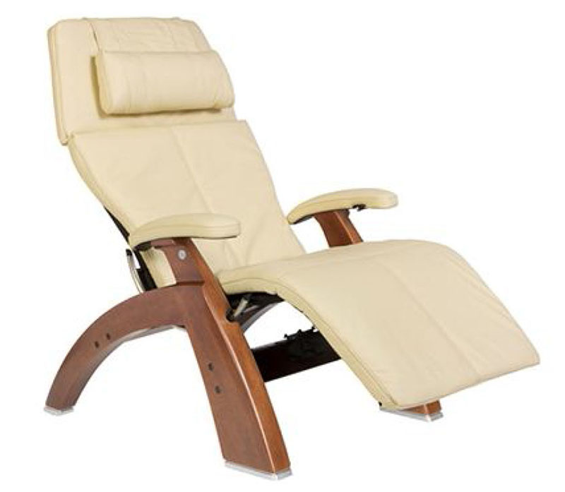 Ivory Top Grain Leather with a Walnut Wood Base Series 2 Classic Perfect Chair Zero Gravity Power Recliner by Human Touch