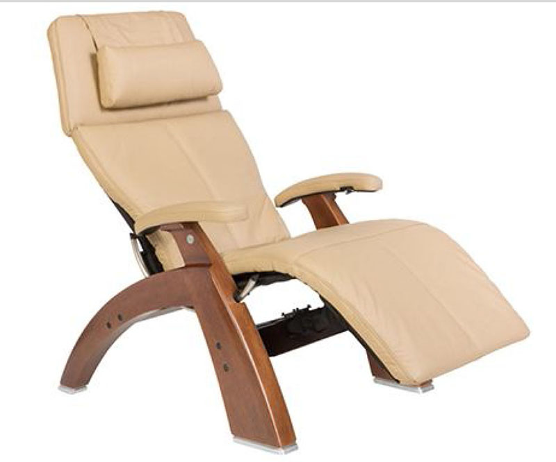 Sand Top Grain Leather with a Walnut Wood Base Series 2 Classic Perfect Chair Zero Gravity Power Recliner by Human Touch